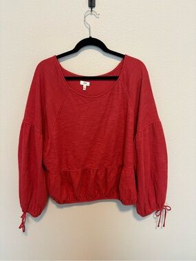Aerie Red Peplum Long Sleeve Top XL Balloon Sleeve Boho